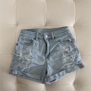 American Eagle Outfitters Distressed Light Blue Denim Shorts